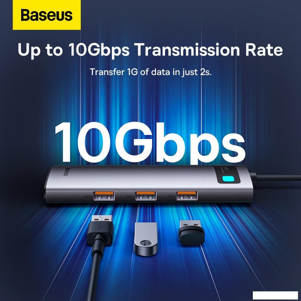 USB-хаб  Baseus Metal Gleam Series 4-Port USB-A Hub WKWG070013