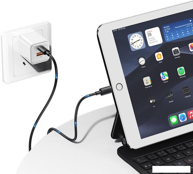 Кабель Usams SJ712 USB Type-C - Lightning (1 м, черный)