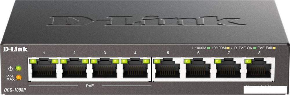 Неуправляемый коммутатор D-Link DGS-1008P/F3A