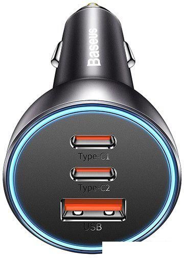 Автомобильное зарядное Baseus Golden Contactor Pro Triple Fast Charger Car Charger 65W CGJP010013 (темно-серый)