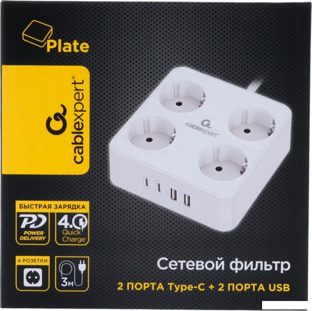 Сетевой фильтр Cablexpert PLT-4-C2U2-W-3
