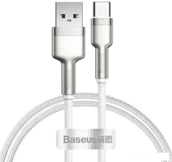 Кабель Baseus Cafule Series Metal Data Cable USB Type-A - Type-C 66W CAKF000102 (1 м, белый)