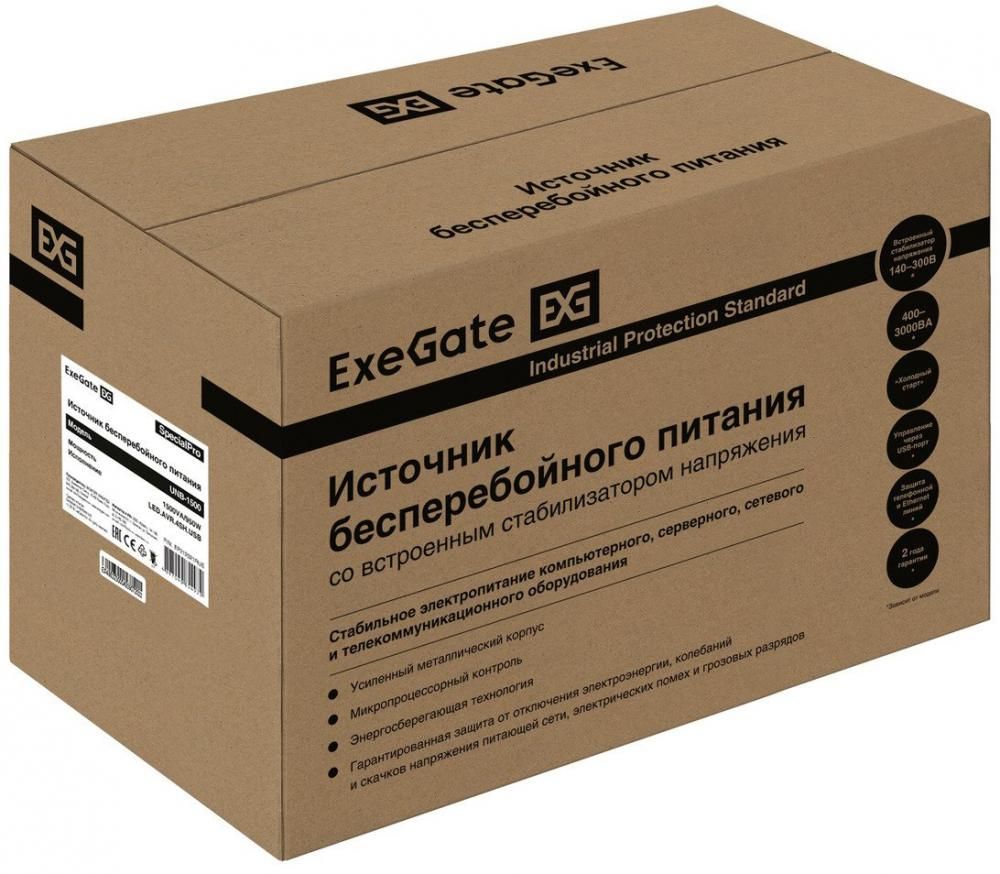 Источник бесперебойного питания ExeGate UNB-1500.LED.AVR.EURO.RJ.USB EP212521RUS